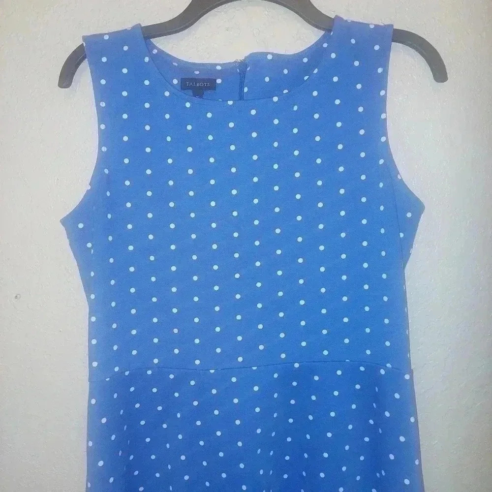 Talbots Blue White Polka Dot Sleeveless Dress Back Zip Love Lucy Size Medium - Picture 3 of 7